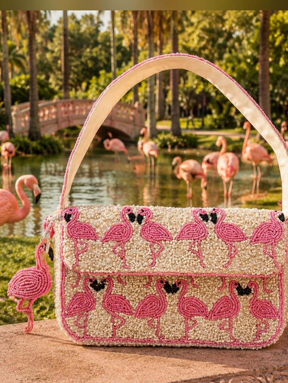 NWT Viral Beaded Pink And White  Flamingo Shoulder Bag